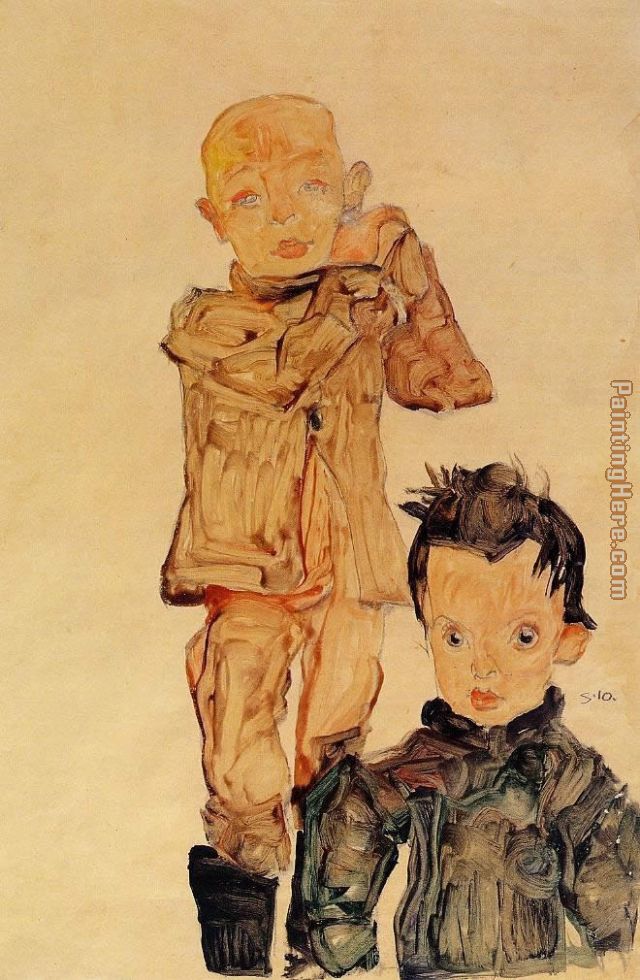 Two Boys painting - Egon Schiele Two Boys art painting